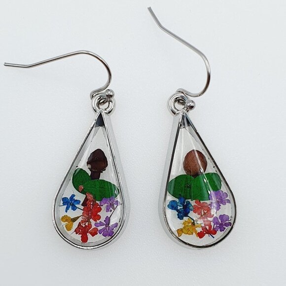 🍁  925 Silver Plated Transparent Flower Water Drop Earrings, FB16FA1147 - Picture 1 of 1